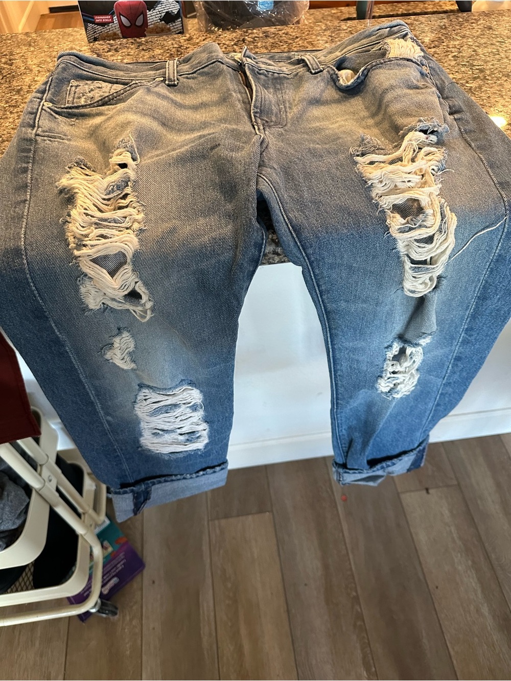 7 For All Mankind Distressed Light Blue Boyfriend Jeans